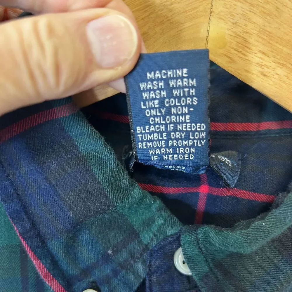 Ralph Lauren Boy's Green Blue Red Tartan Plaid Button-Down LS Shirt Sz L (16-18)